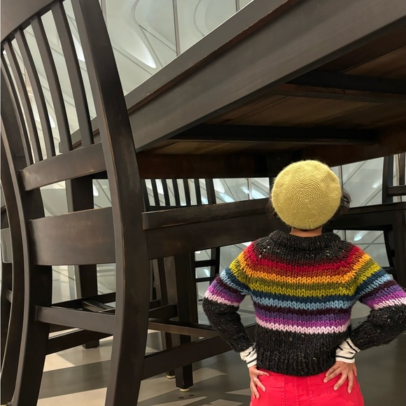 Black Tweed Rainbow Sweater- Chunky Knit Sweater - Picture 4 of 5